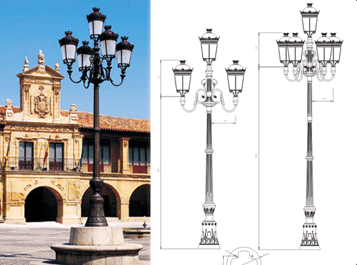 O cargo leve da lâmpada de polo claro 5 do ferro fundido da areia Ornaments decorativo exterior