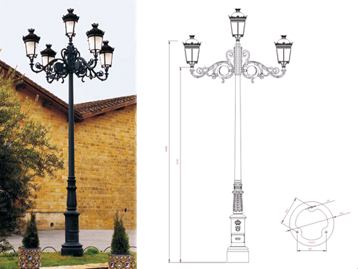 O cargo leve da lâmpada de polo claro 5 do ferro fundido da areia Ornaments decorativo exterior